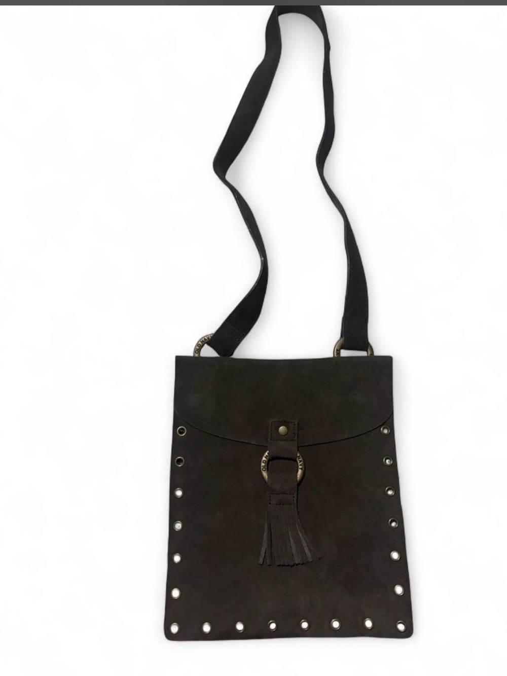 90s suede Classic Dark Brown Leather Crossbody Bag with Tassel